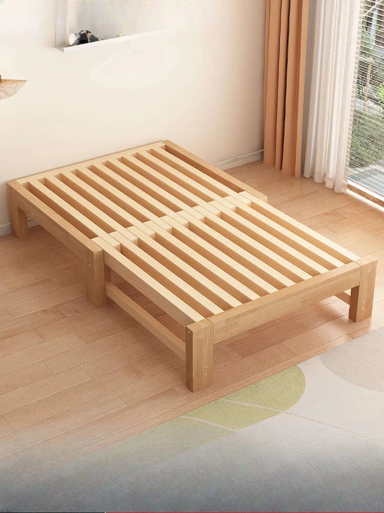 

Rubber wood solid wood bed Tatami Single telescopic Small apartment pull-out Solid wood sofa bed Folding dual-purpos