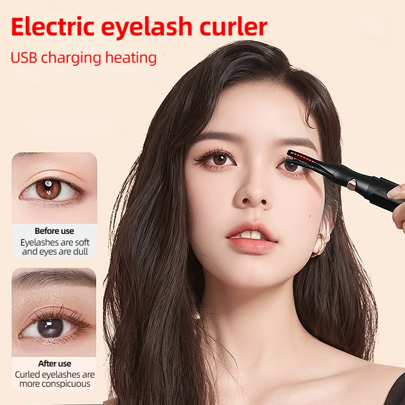 Electric Heated Eyelash Curler Rechargeable Portable Eyelashes Curler Quick Heating Natural Eyelash Curler Makeup Beauty Tool