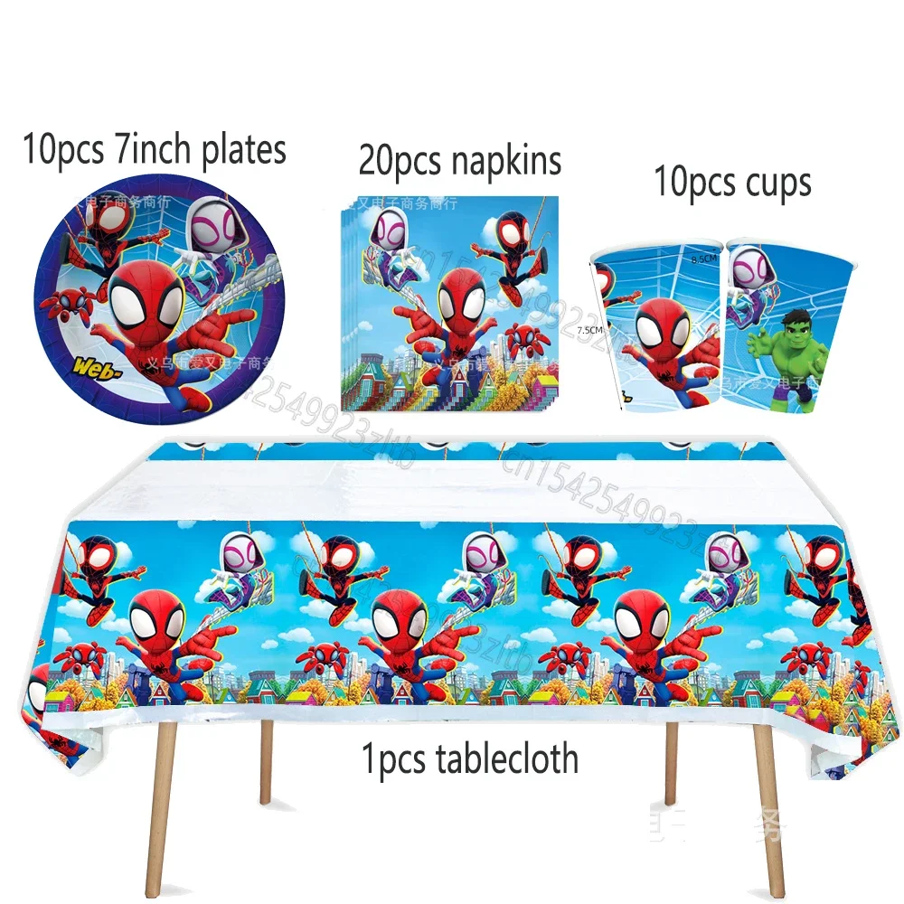 

Disney Super-Heros Spidermans Party Disposable Paper Cup Tablecloth Paper Towel Plate Fork and Spoon Themed Birthday Party Set