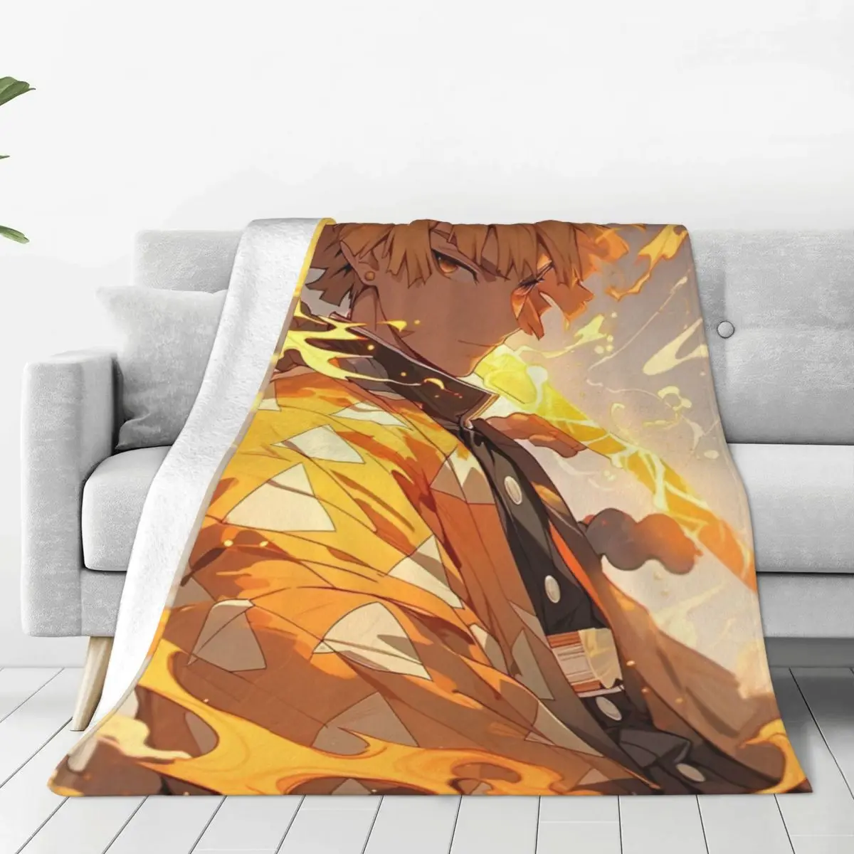 Demon Slayer Zenitsu Anime Warm Soft Blanket Comic Decorative Plush Bedding Throws Living Room Flannel Bedspread Sofa Bed Cover