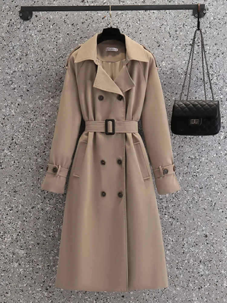 Women's Windbreaker Long Style Spring and Autumn New Style Temperament Versatile Waist Closing Fashion French Casual Coat