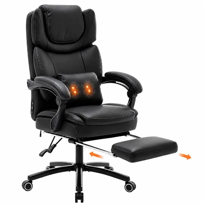 3D Kneading Massage Office Chair with FootRest, Reclining Computer Chair