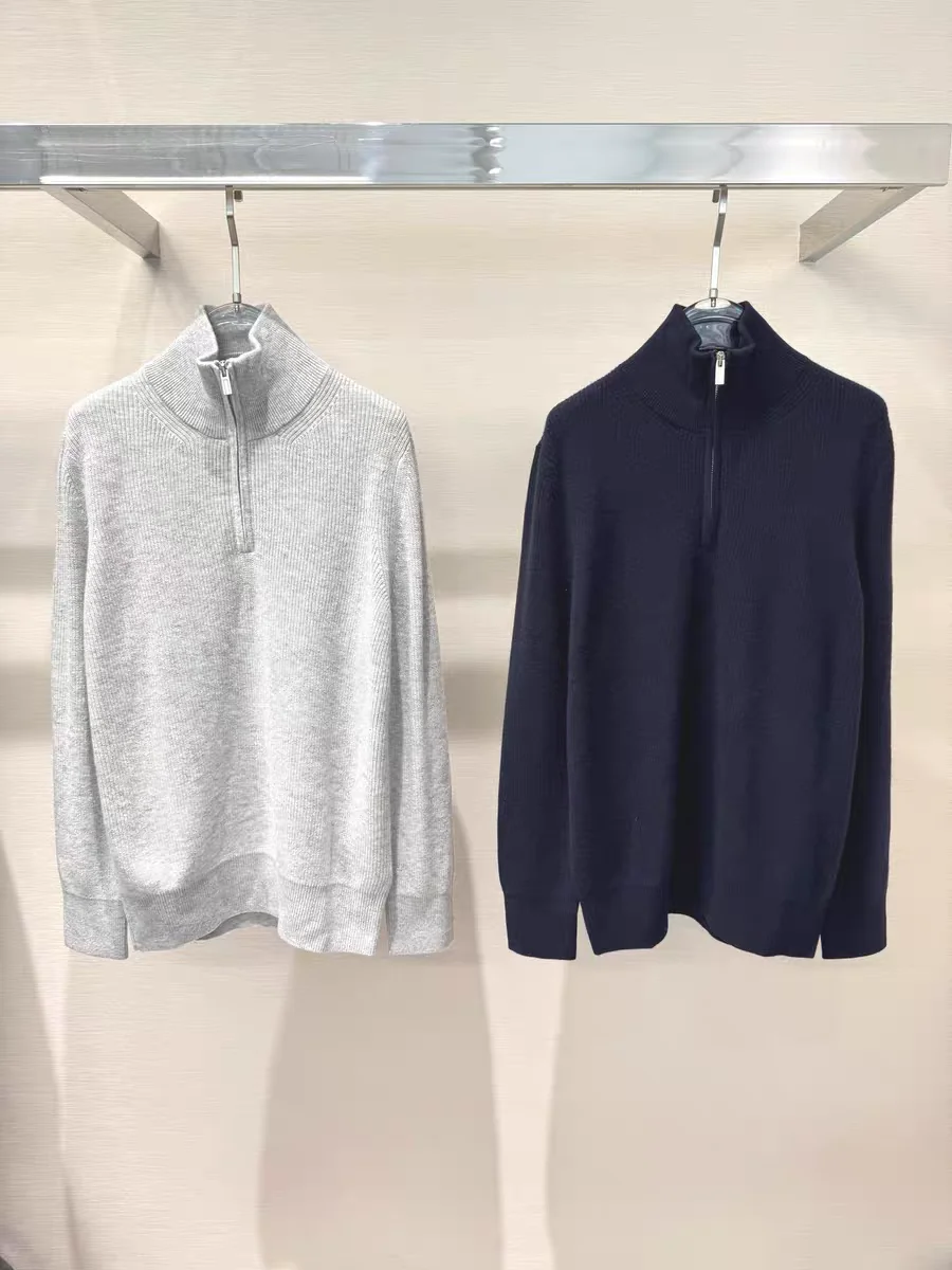 

New Luxury Autumn Winter f High Collar Zipper Color Knitted Sweater Breathable Busin Casual Men's Sweater