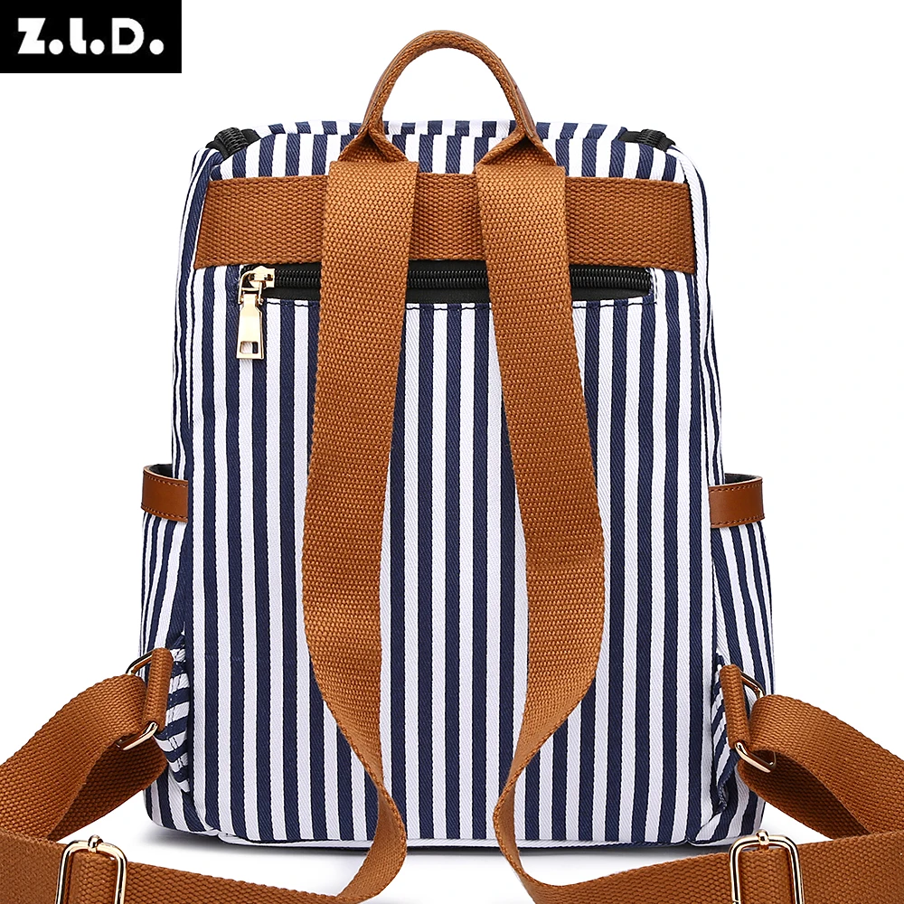 Vintage Canvas Stripe Women Backpack Fashion Travel Bag College Students Girl Schoolbag Daily Life Mommy Bags