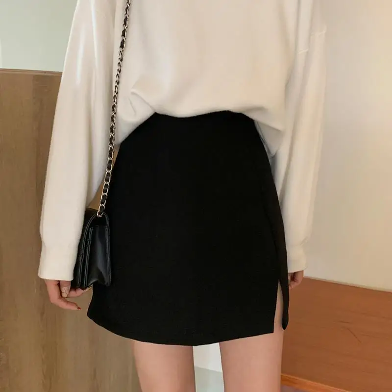 Skirts Women Casual All-match Black Pure High Waist Split Design Chic Teens Trendy Clothing Summer Daily Ulzzang Юбка Женская