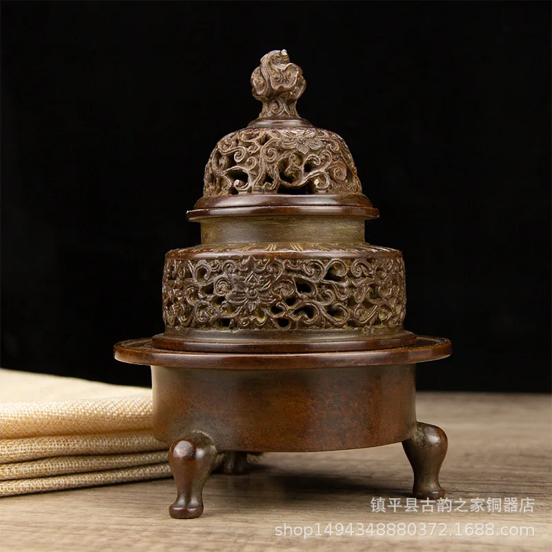Pure Copper Fine Three-Layer Imperial Incense Burner Ornament for Office Living Room Home Store Decoration