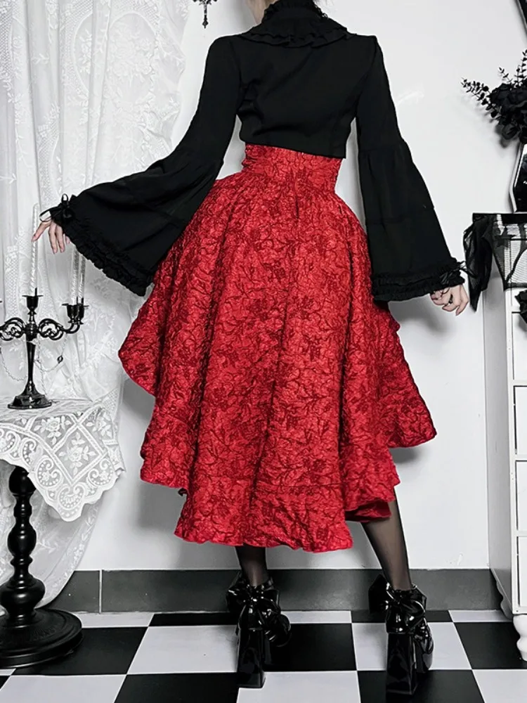 Y2k Aesthetic Streetwear Skirt High Waist Irregular Gothic Print Ball Gown Faldas Bandage Harajuku Ruffled Grunge Women Skirts