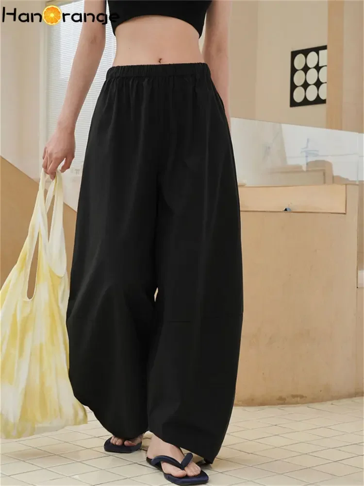 

HanOrange 2025 Summer Lazy Curved Wide Leg Pants Women Loose Comfortable Sunscreen Trousers Female Black/Light Gray