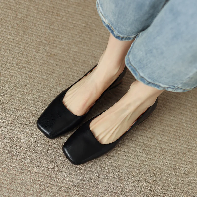 туфли женские Thick Heel Versatile Retro Leather Shoes Autumn Low Heel Professional Shoes Shallow Mouth Square Toe Women Shoes