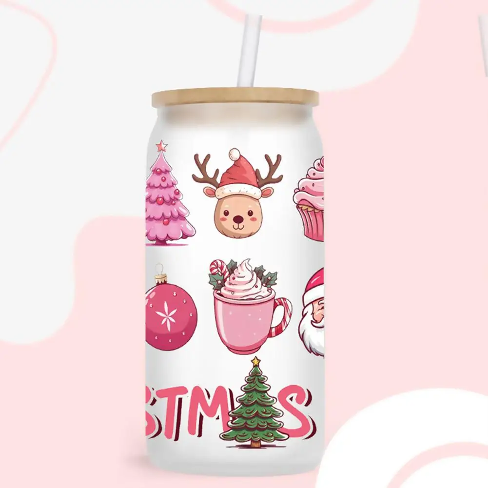 UV DTF Christmas Drink Coffee Transfer Funny Santa Waterproof Glass Sticker 16 Sticker Transfer Decals OZ Claus Cup V3U1