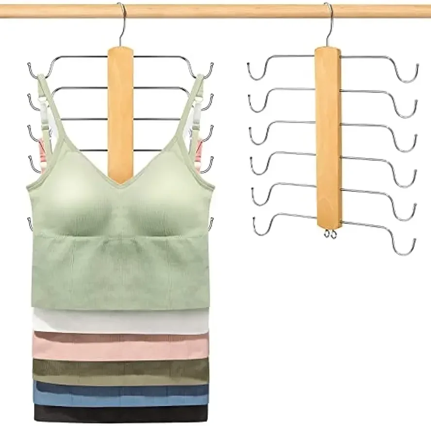 

Space Saving Tank Top Hangers,360 ° Swivel Wooden Bra Rack, Closet Organizer Hanger for Camisoles, Scarves Ties Belt,1/2Pack