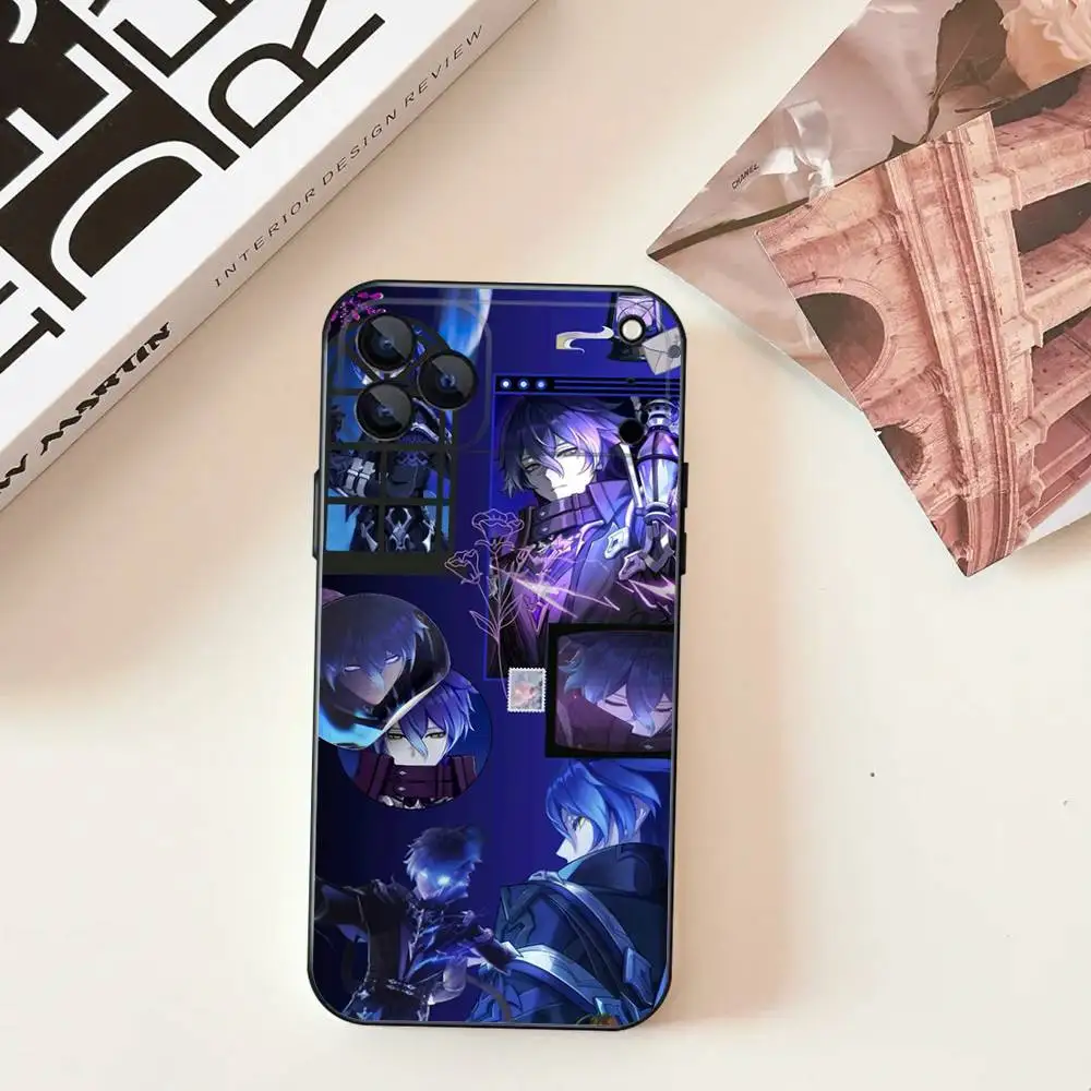 G-Genshin Impact F-Flins Capa de telefone para iPhone 11,12,13,14,15,16,17,Pro,Max,Plus,E,SE4,Air,Mini Capa macia preta