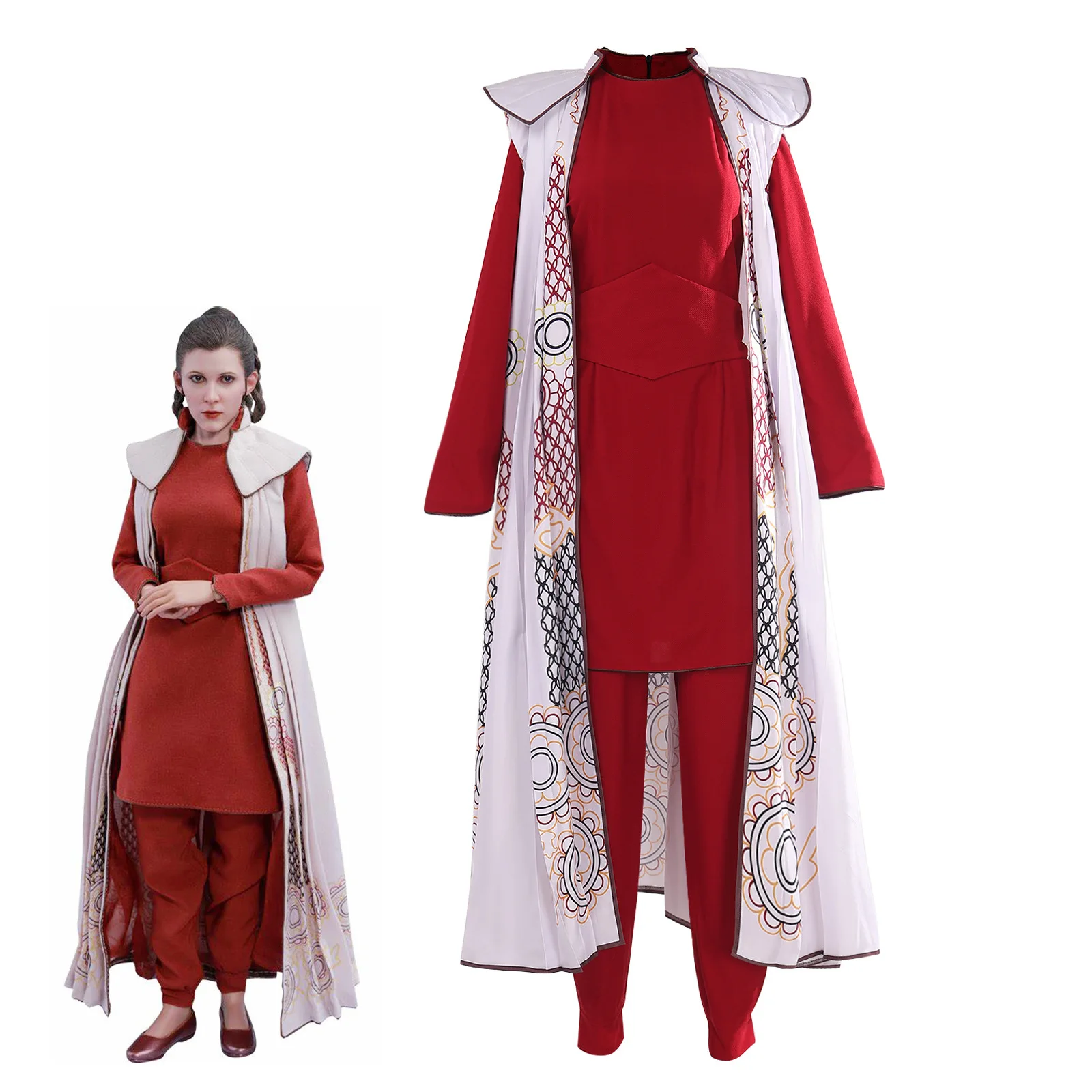 

SW Leia Princess Cosplay Costume Red Top and Pants with Cloak Halloween Masquerade Dress Up Carnival Party Outfits for Women