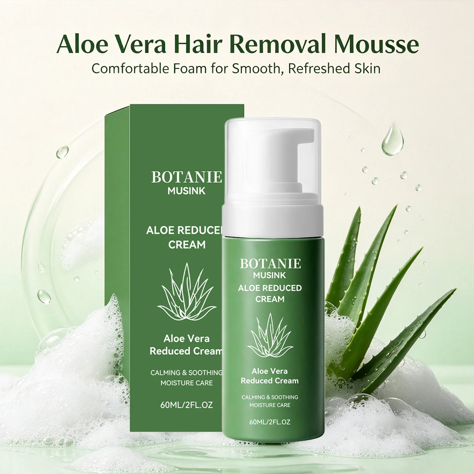 Aloe Vera Hair Removal Mousse Cream Remove Excess Hair Soothe Skin Freshing Long-Lasting Moisturizing Painless Hair Remover Foam
