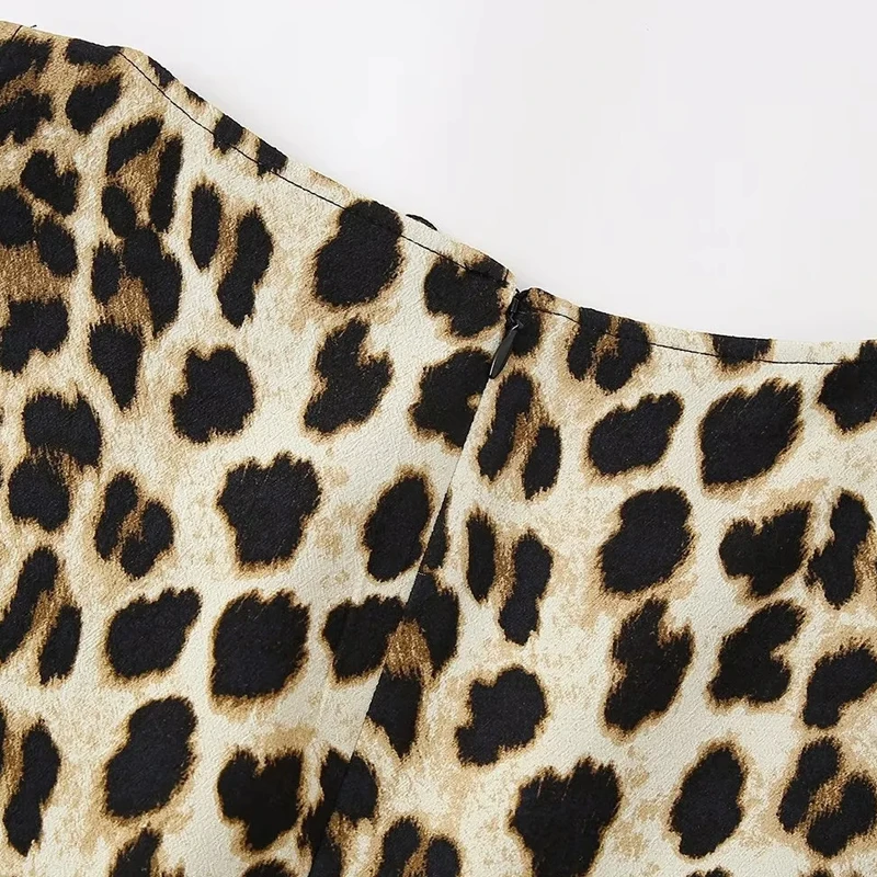 TRAF-Robe Imprimé Léopard pour Femme, Col Rond, en Fibre Précieuse, Chic et Élégante, Nouvelle Collection Été 2024