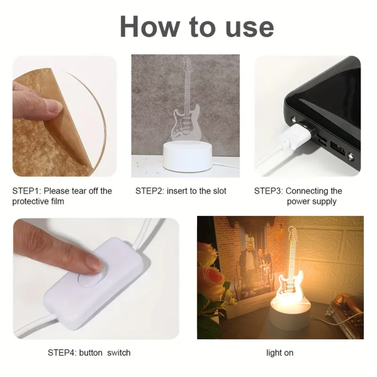 جيتار كهربائي مضيء، ضوء ليلي إبداعي، ديكور منزلي، ضوء غرفة المعيشة وغرفة النوم، هدية عيد الميلاد، ضوء ليلي للموسيقى #6