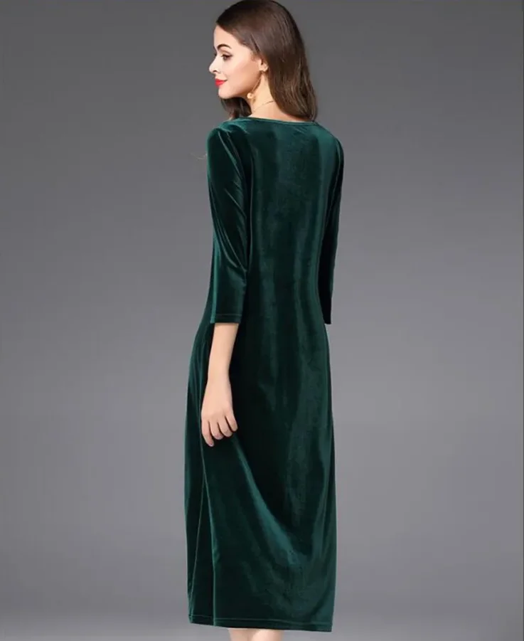 Hot sale Plus size women Spring and Autunm office long maxi velvet dress,2026 Elegant winter velour dress