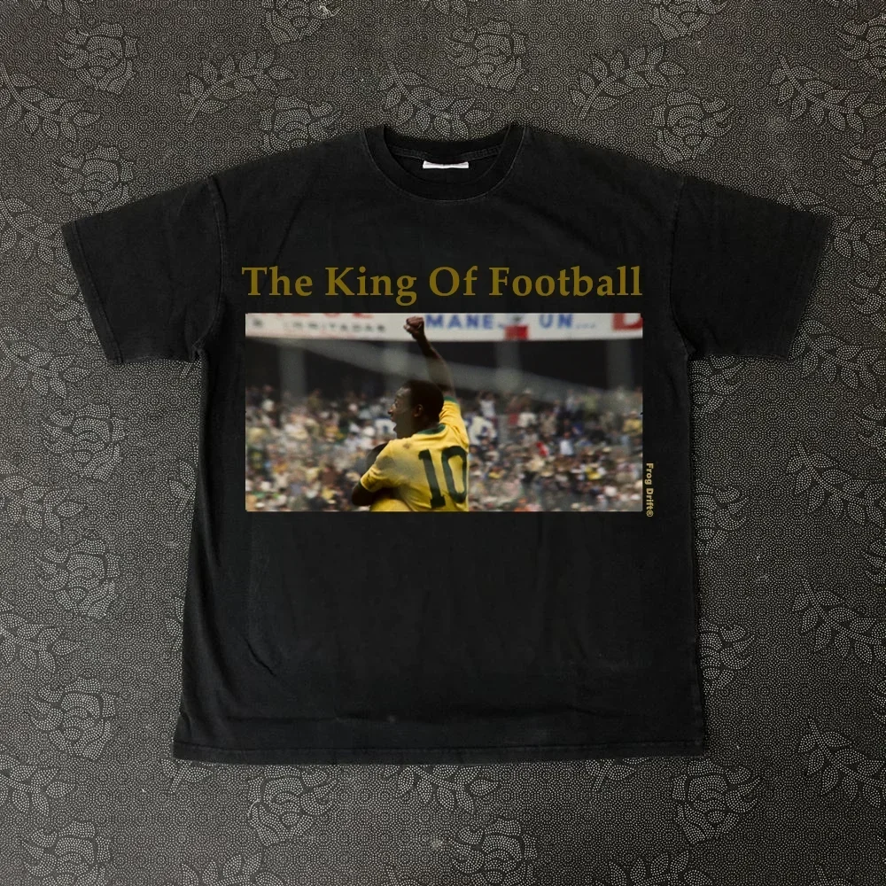 Yao Fashion Character Streetwear Graphics Short Sleeve Vintage Summer Oversized Tops Tee The King of Football T-Shirt for Men