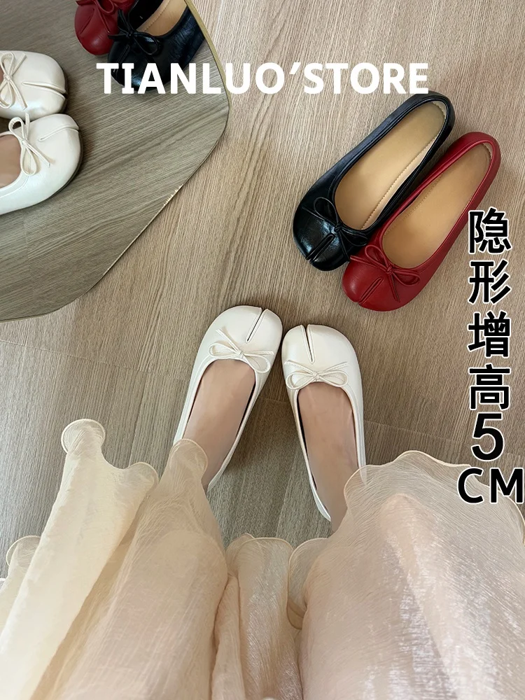 soft-leather-ballet-split-toe-shoes-women's-summer-slip-on-pig-hoof-shoes-low-cut-soft-bottom-single-shoes-korean-style-fashion