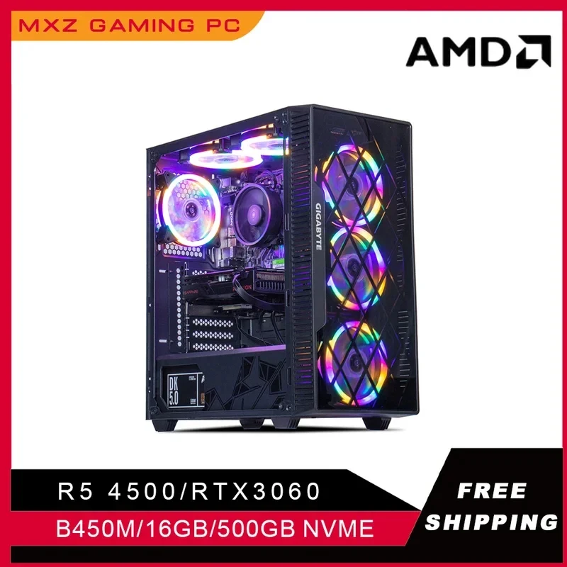 Gaming PC Ryzen 5 4500 RTX3060 500GB NVME Windows10 Pro Key Desktop Computer For System Unit Pc Customize Pc gamer comple