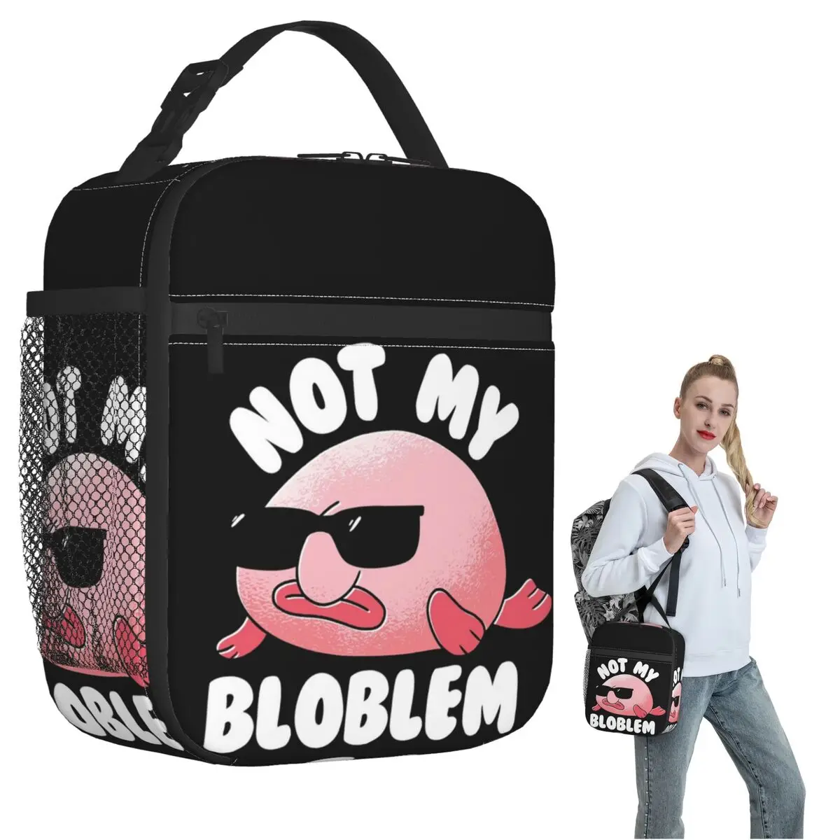 

Blobfish Not My Bloblem Not My Problem Изолированная сумка для обеда для женщин и детей Портативные коробки для еды Термальная сумка для обеда