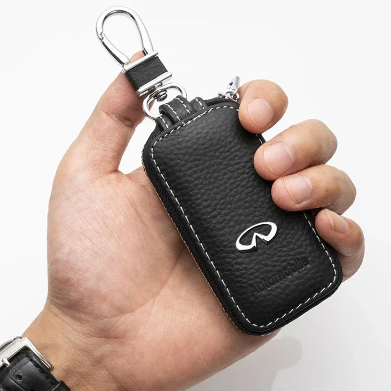 Leather Car Key Case Cover Remote Holder with Metal Buckle for Infiniti G20 G35 G37 FX35 Q30 Q50 Q60 Q70 QX50 QX60 QX70 QX80 view 3