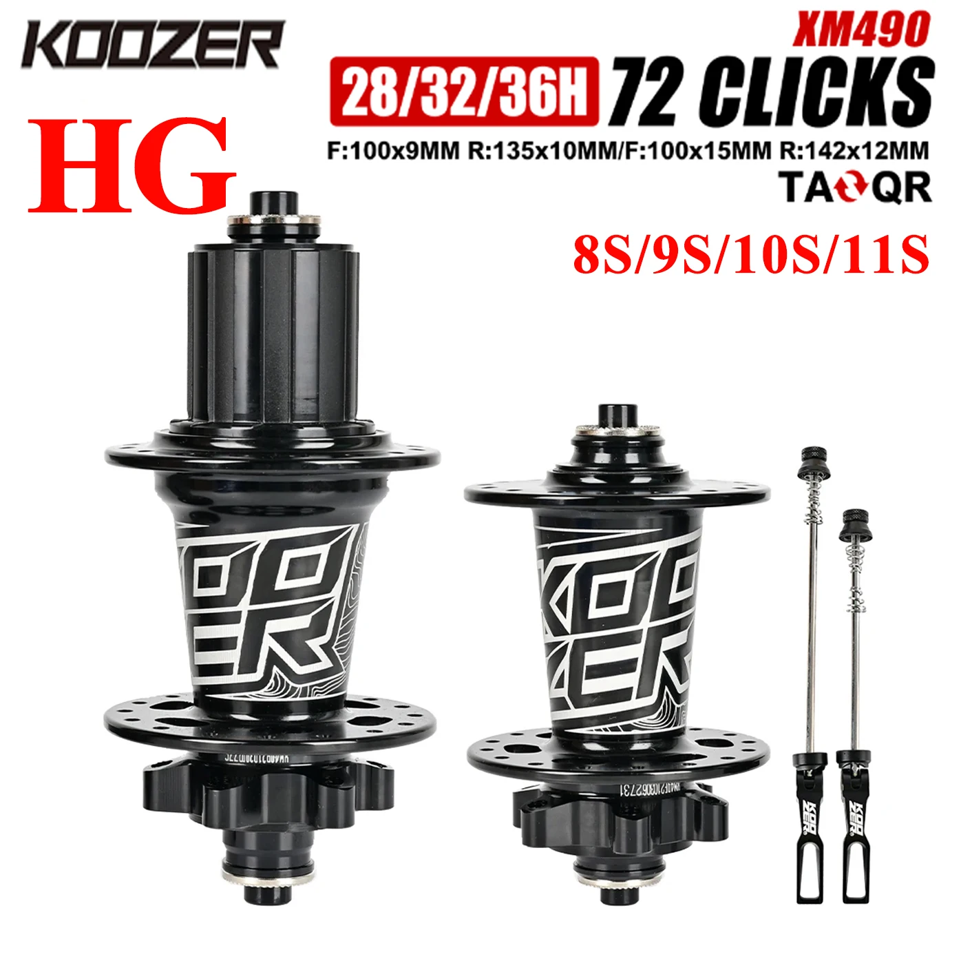 

KOOZER MTB Hub 28/32/36 Holes Front 100mm Rear 135mm Black HG Standard QR Cube Mountain Bike Hubs 8 9 10 11 Speed bike Hubs