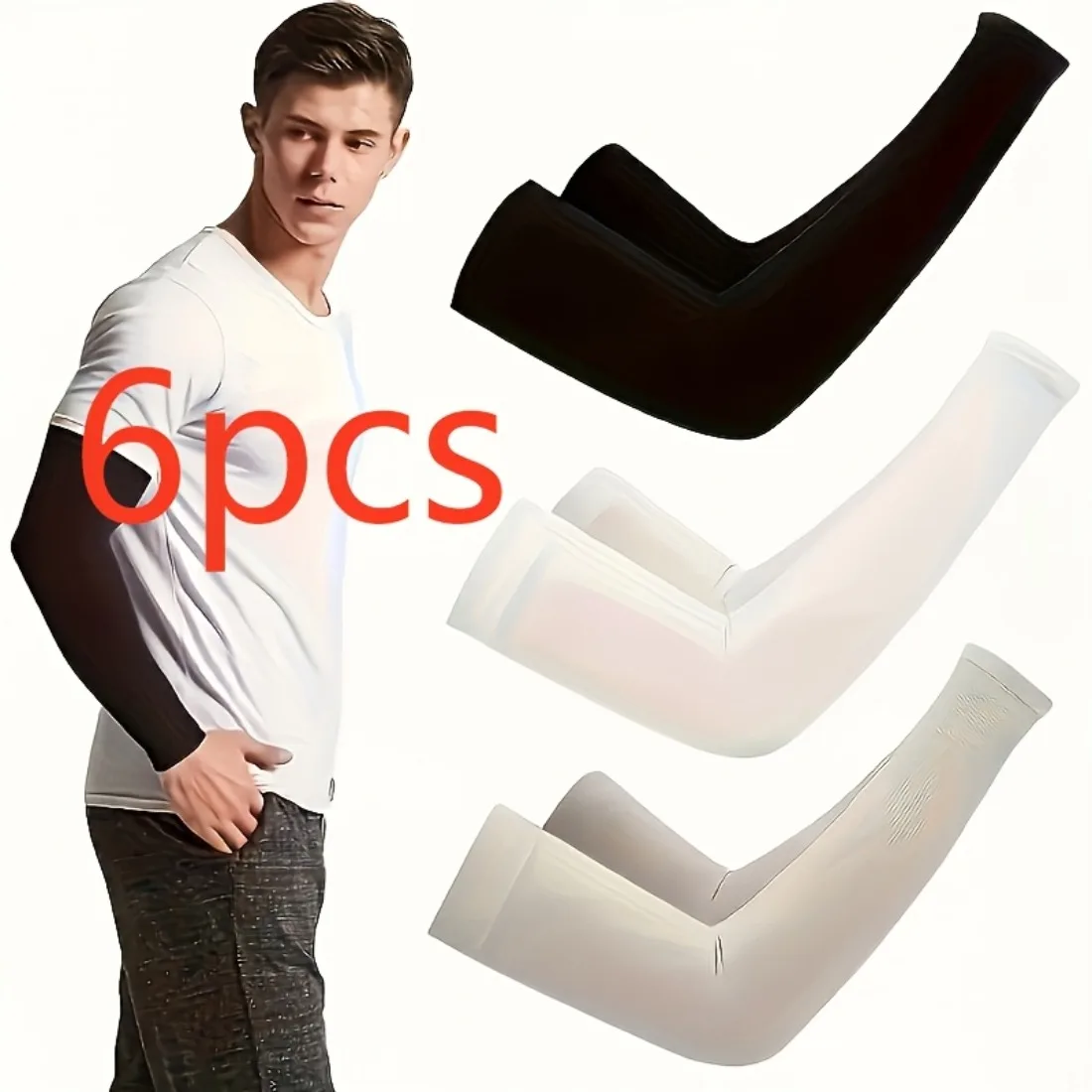 

Set of 6 Cooling Sun Protection Arm Sleeves: Comfortable, breathable, and highly elastic moisture-wicking polyester.