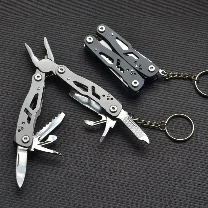 Mini Portable Camping Pliers Multi-functional Pliers Keychain Small Tool Stainless Steel Folding Pliers Outdoor Tools Lighters