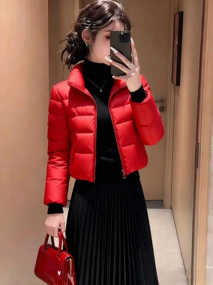 

Winter New Red ort Women's down Cotton Jaet Zipper Slim Fit Stand Collar Warm Sli Commute Brand JaOrdle China Made