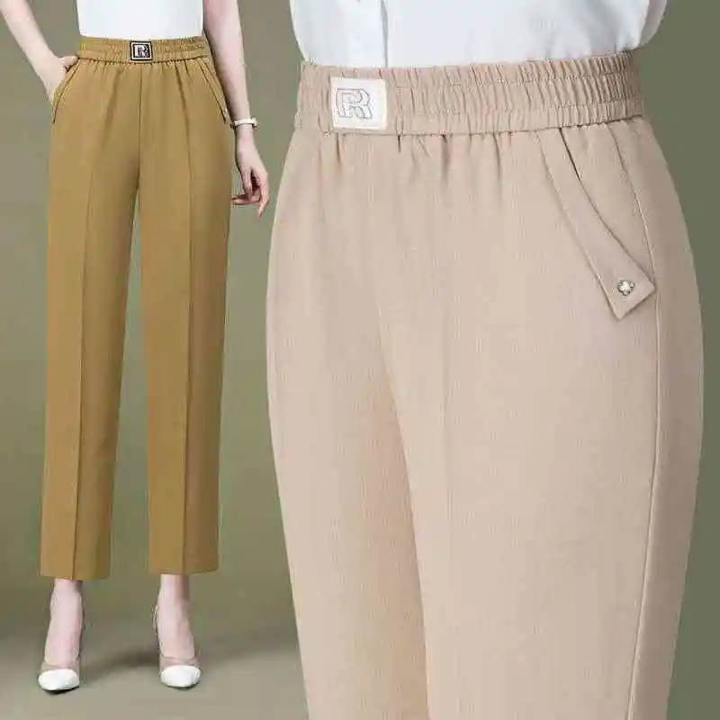 

Cleanfit Brocade 376 Slim Cool Mid-aged And ly Women's Pants Low Waist PVC Fabric Casual Trousers for Spring Season