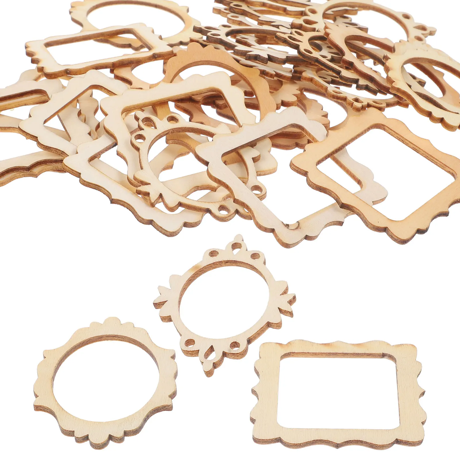 

60pcs Wood Cutouts Hollow Wood Chips Decorative Hanging Craft Unfinished Wooden Rounds Smooth Edges Fall Home DIY Pendant