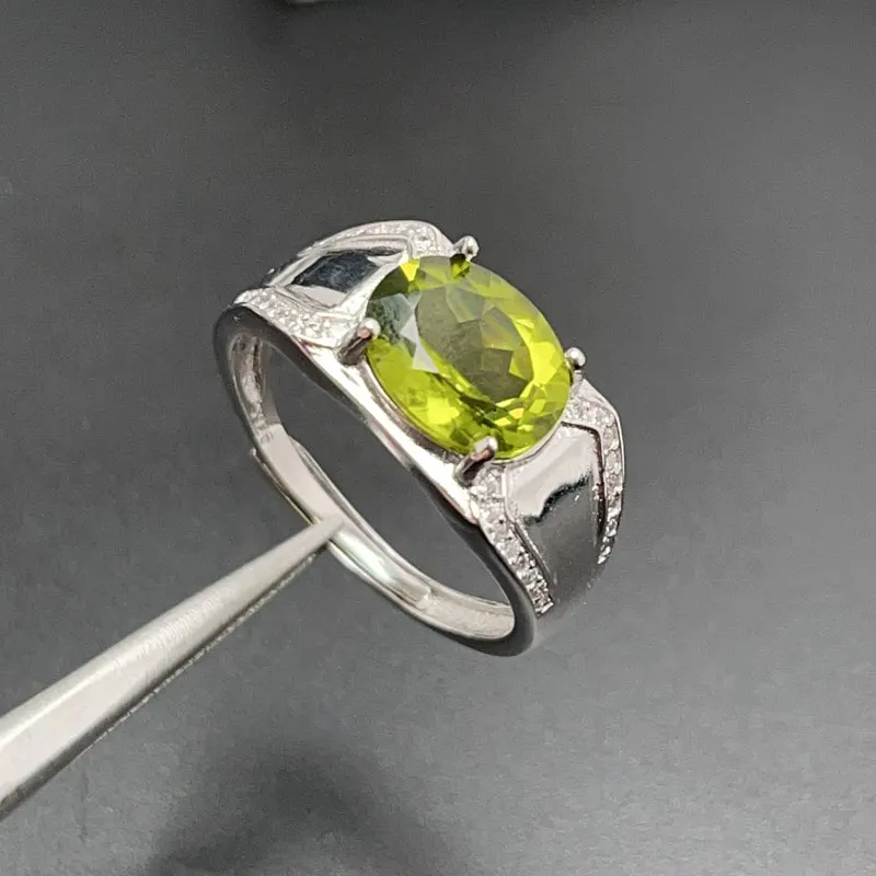 

VVS Grade Natural Peridot Men Ring 8mm*10mm 3ct Peridot Ring with Gold Plated Solid 925 Silver Gemstone Jewelry