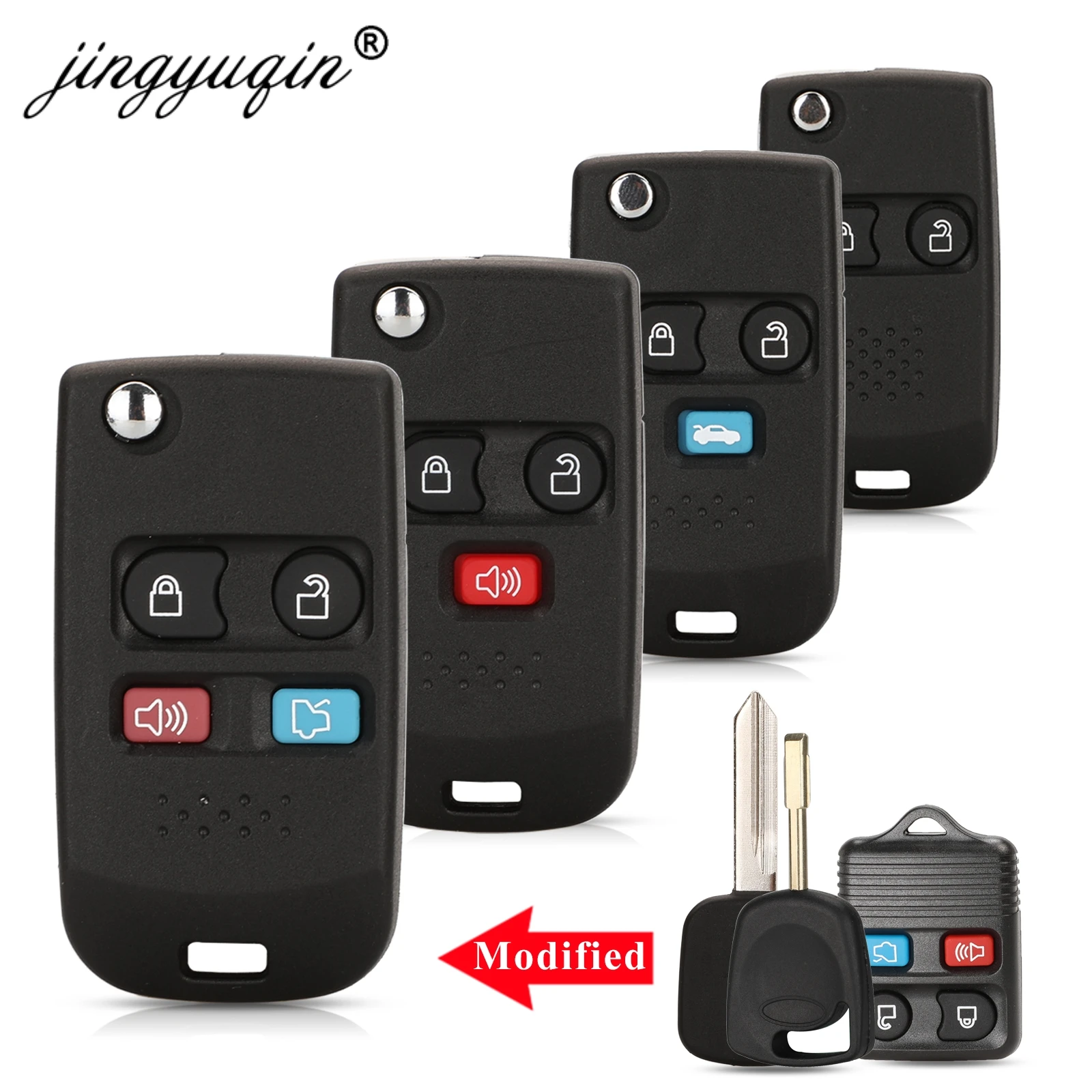 jingyuqin Modified Flip Key Shell for Ford Edge Flex Explprer Escape Expedition Focus Lincoln Mercury Navigator Remote Fob Case