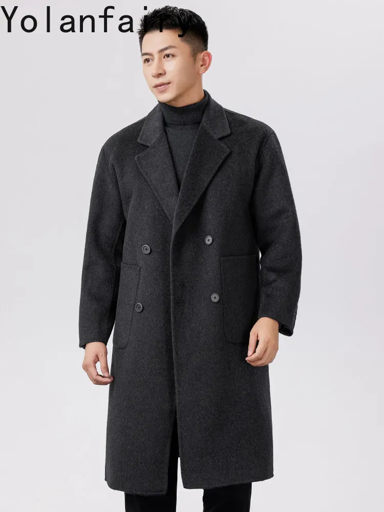 YOLANFAIRY Double‑Faced Wool Coat Men Clothing 2026 Autumn Winter 70% Wool Jacket Mid‑Length Korean Style Loose Overcoat пальто
