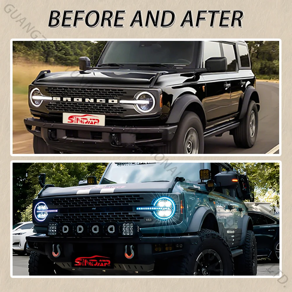 Parts RGB Headlights Modification 4 Lens For Ford Bronco 2021-2025 6 Gen Car LED Lights New Design Lamps 2022 2023 2024