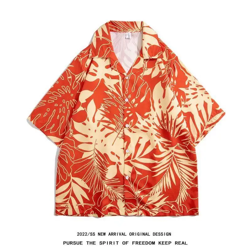 

Vintage Thai Fashion Short-Sleeved Floral Shirt Hawaiian Style Cuban Collar Unisex Men's And Women's Clothing