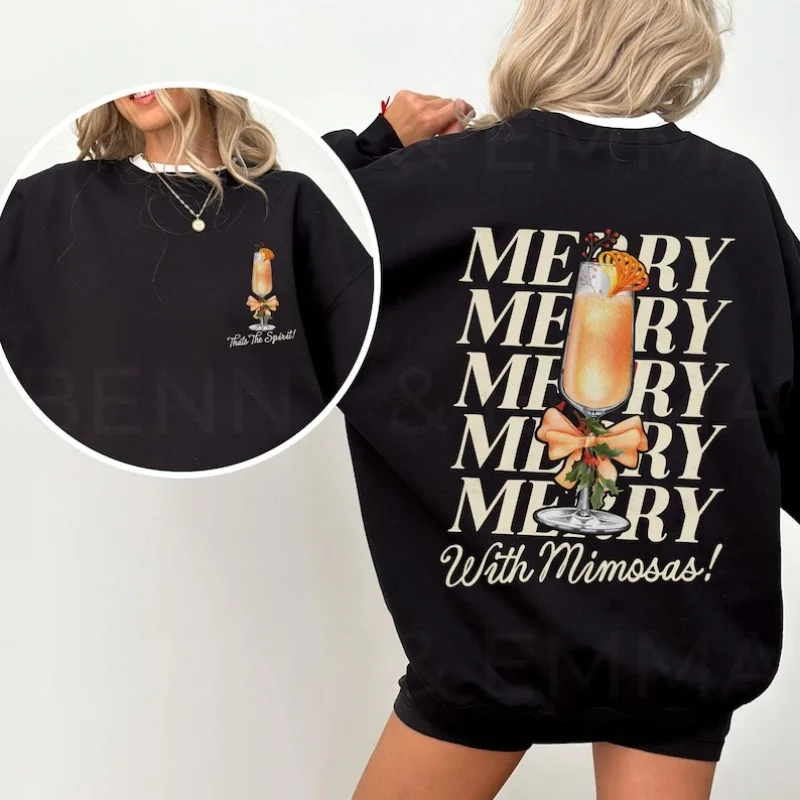 ミモザで楽しいクリスマス フーディー オールドマネー エステティック レトロ ホリデー ブランチ シャンパン シャツ トレンディ クリスマス クルーネック 彼女へのギフト