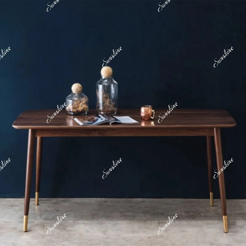 

Modern small apartment dining table Nordic hotel dining table metal foot wooden table