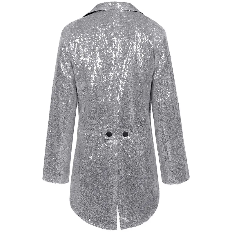 بدلة معطف خلفي مطرزة باللون الفضي للرجال، مغني الموضة، ساحر، عازف البيانو، سترات فستان فاخرة لأداء المسرح