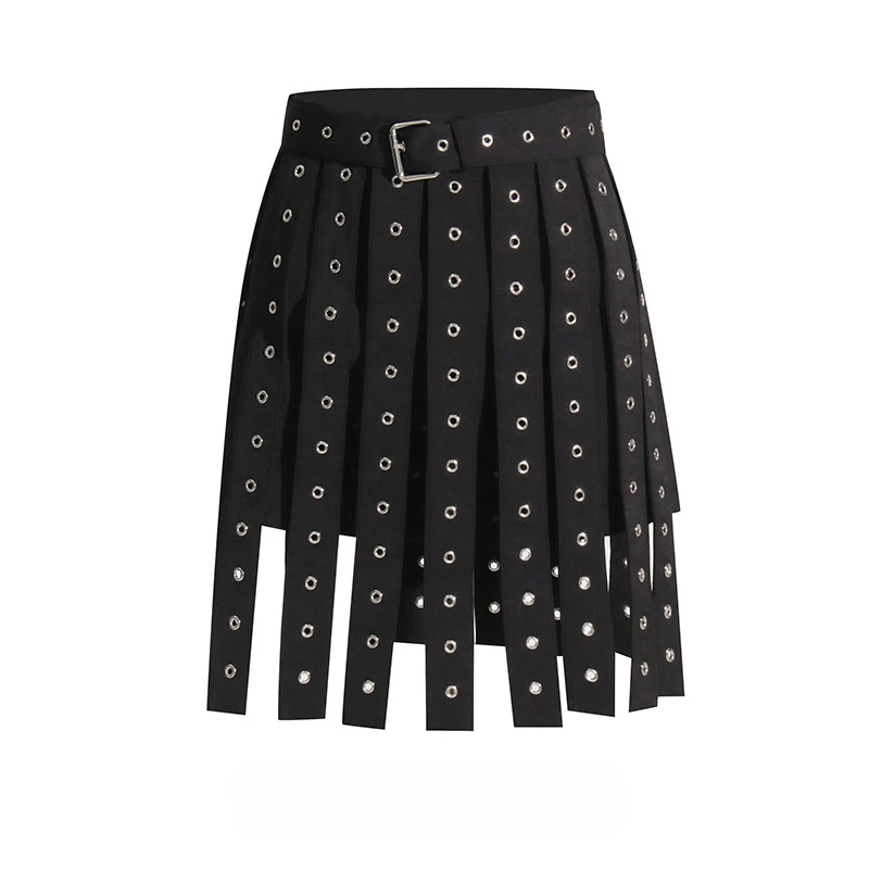 

Women's Short Skirt A-line High Street Girls Short Half Skirt 2024 Summer New Fashion Design Sense Spliced Belt Decoration Trend