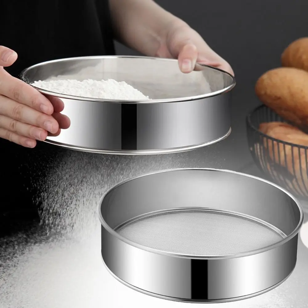 Round Flour Sieve Stainless Steel Silver Mesh Flour Sifter 15/20/25/30cm Ultra-fine 60 Mesh Handhold Strainer Sifters