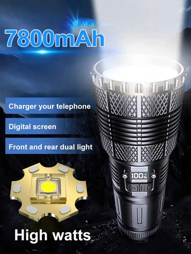 High Strong Power 500w Led Flashlights 500000000 Tactical 7800MAH Built-in Battery Light Emergency Spotlights 8km Holiday Gifts