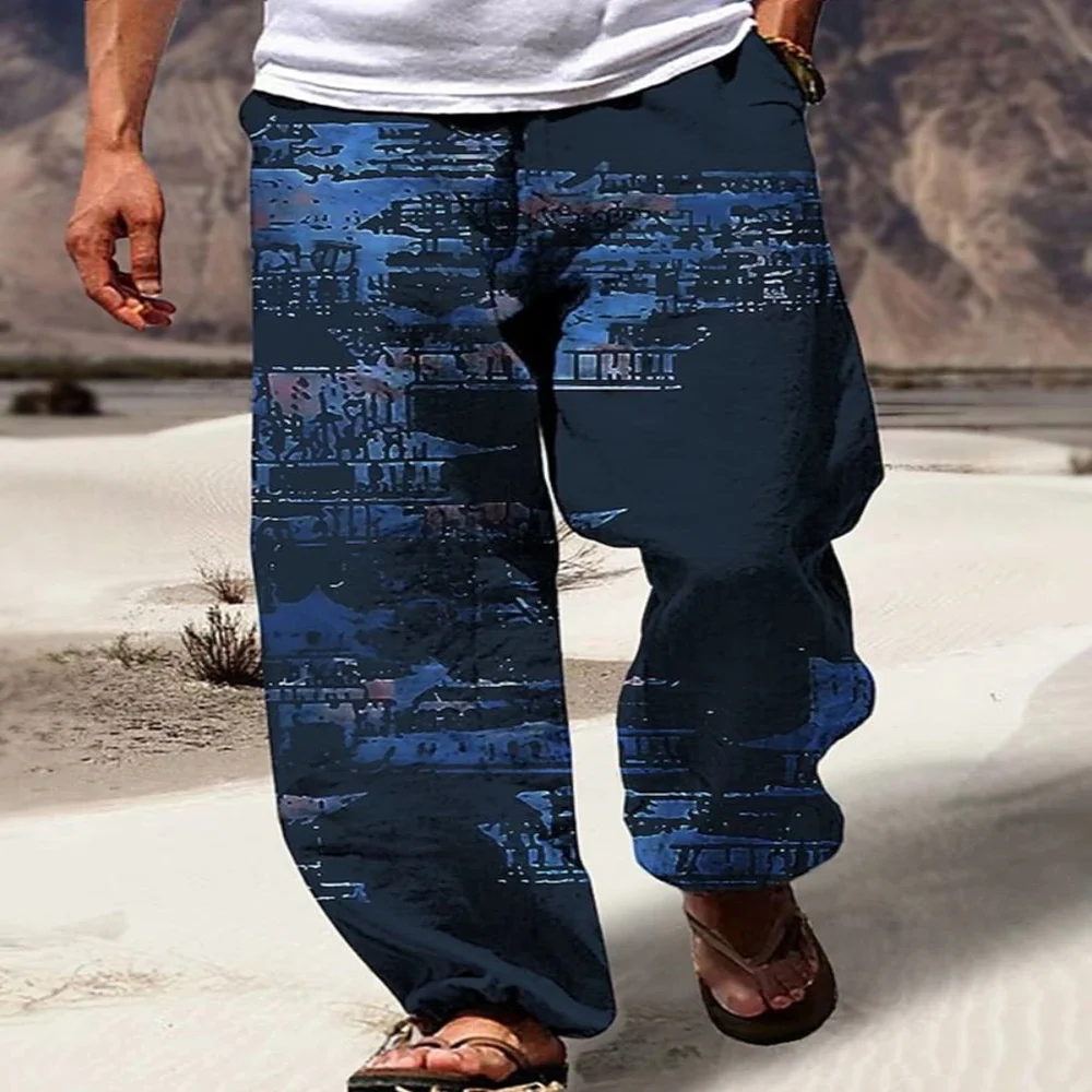 

2025 Summer men's retro casual pants, 3D Bohemian-style printed outdoor daily street straight-leg pants