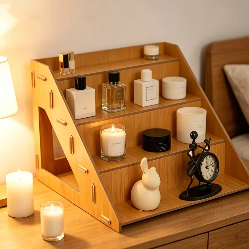Upgrade 4‑Tier Wooden Display Riser Mixed Pack, Desktop Countertop Layered Storage Display Rack, Multi‑level Wooden Stand