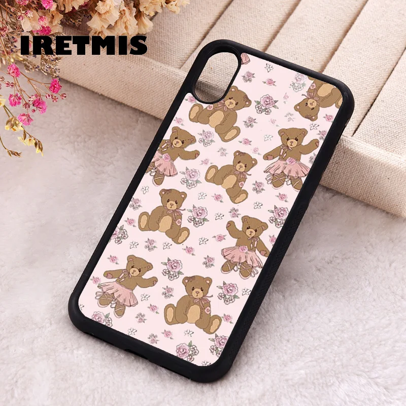 Iretmis Phone Cover Case For iPhone X XS Max XR 11 12 13 PRO MINI 14 15 16 Plus Rubber Silicone Bear-y Ballet