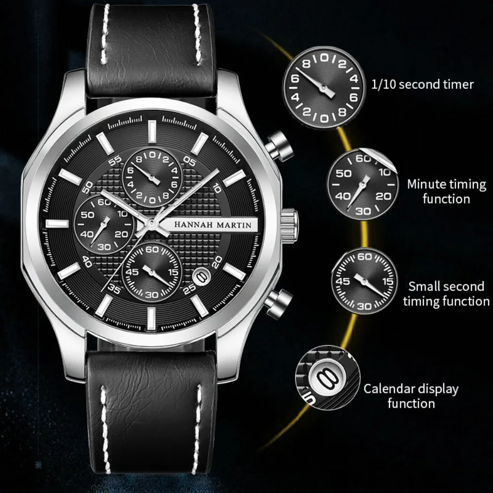 هانا مارتن 1432 موضة الأعمال الفاخرة ساعة كوارتز مقاوم للماء التقويم مضيئة ساعات كرونوغراف للرجال Reloj Hombre #6