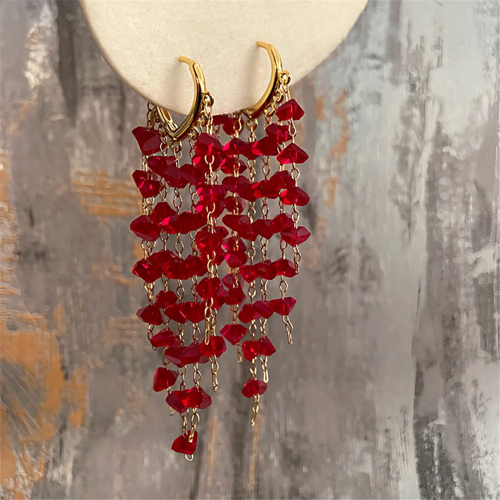 Brand New Red AAA Crystal Tassel Earrings New Fashion Light Luxurious Luxurious Long Earrings Unique Earrings Wholesale 2024