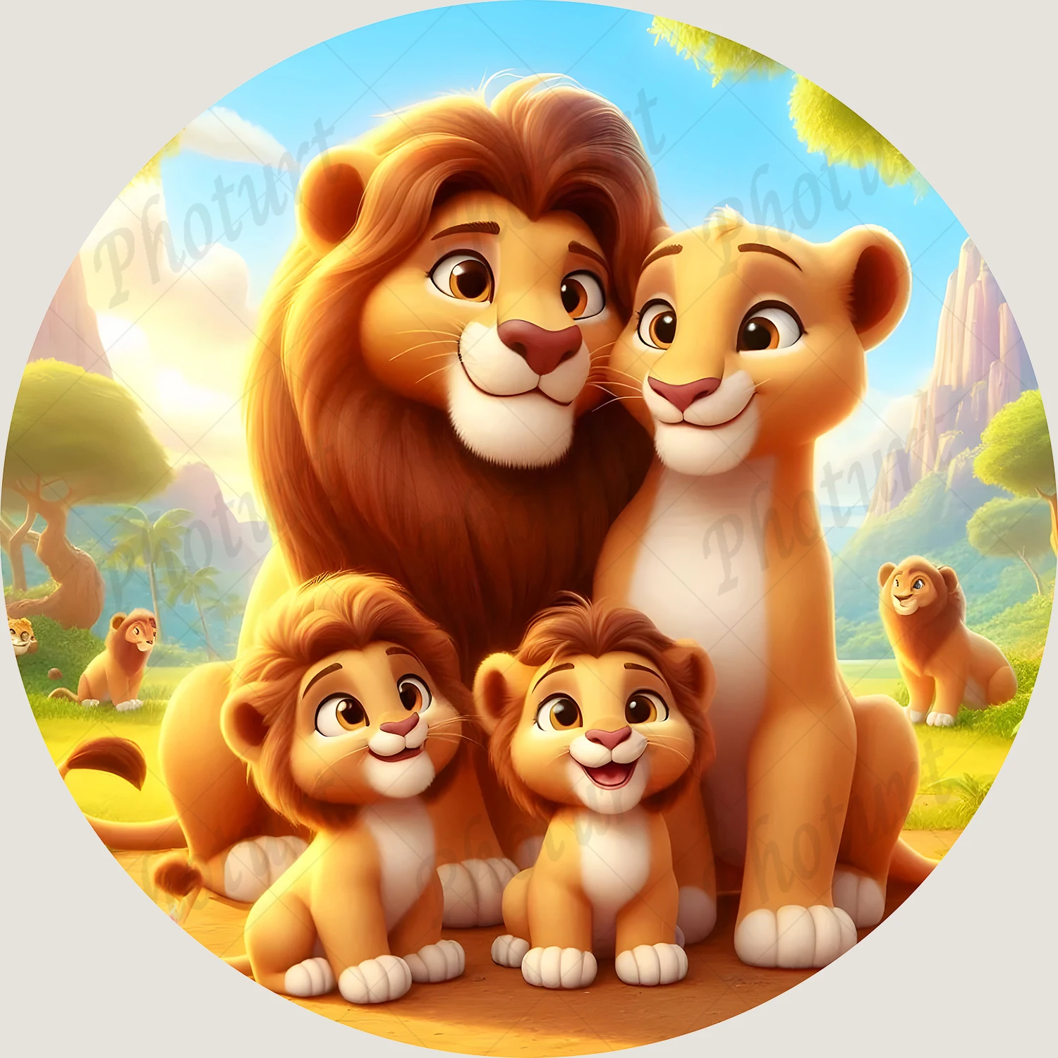 Round Disney Lion King Simba Background Kids Birthday Party Backdrop Jungle Safari Circle Banner Photography Decor Props