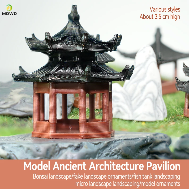 Mini estatua de Pagoda de 3cm y 4cm, Pagoda en miniatura, bonsái, Gazebo, micropaisaje, pabellón Hexagonal, estatuilla, adorno de pabellón pequeño
